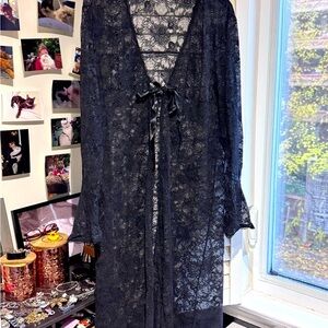 🖤 Exquisite Vintage Victorian Sexy Black Lace Robe by Victoria's Secret 🖤